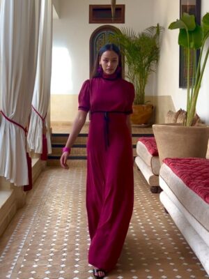 elegancka sukienka Jenny burgundowa z aksamitną tasiemką