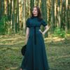 Zielona sukienka Jenny długa w stylu retro z bufkami